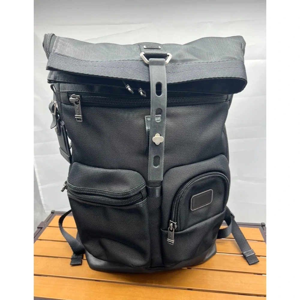 TUMI ALPHA BRAVO "Luke" Roll-Top Backpack Bag Silver Ballistic Nylon 223388RS2 - Picture 2 of 15